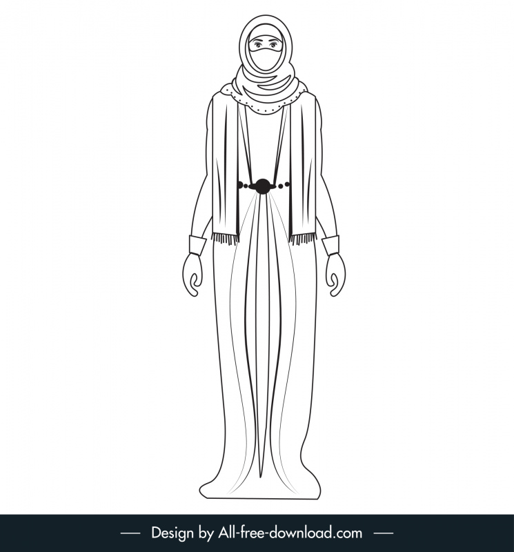  islamic woman icon black white cartoon character outline