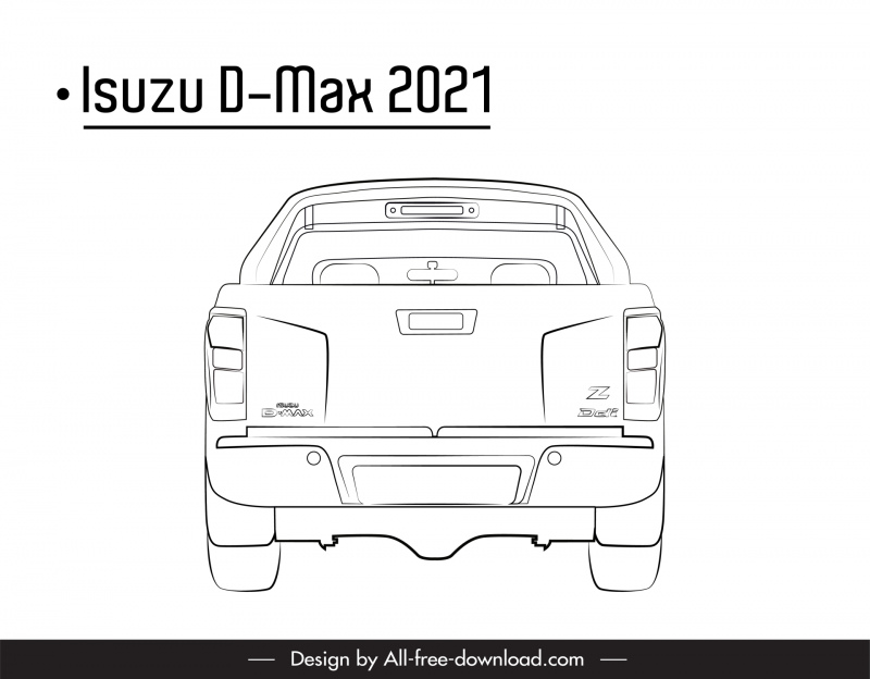 isuzu d max 2021 car advertising banner flat symmetric black white back view outline