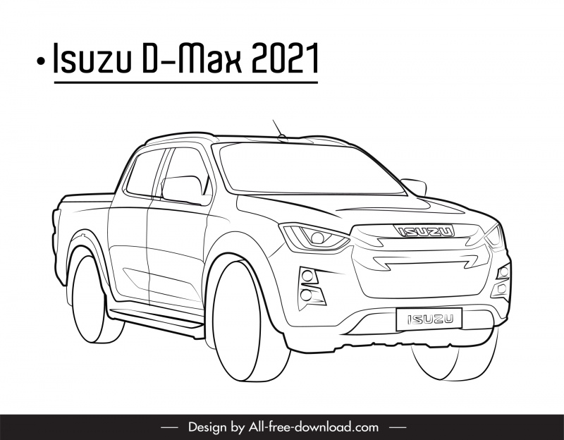 isuzu d max 2021 car model icon black white handdrawn tilt angle view outline