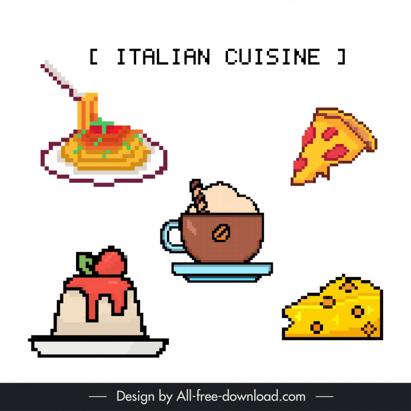 italian food design elements blurred pixel art illustration