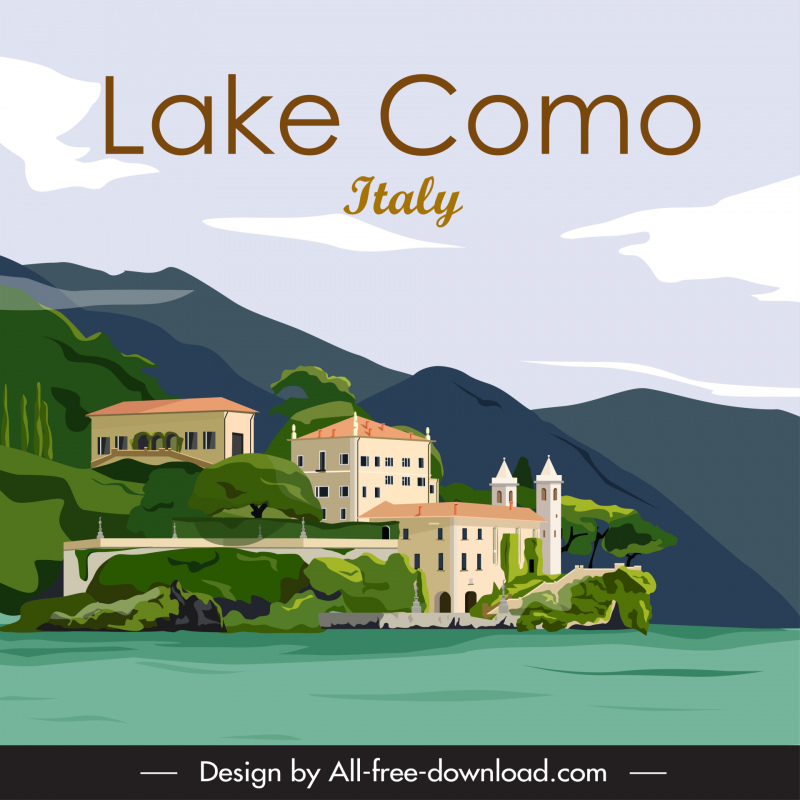 italian lake como advertising poster template classical elegant peaceful design 