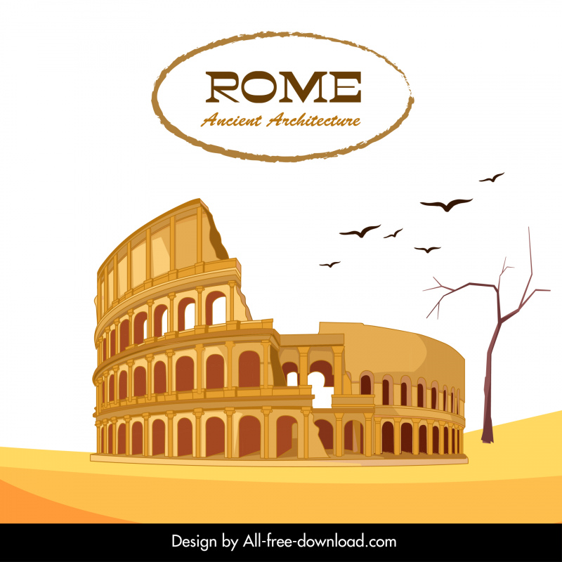 italian rome advertising poster retro colosseum architecture sketch