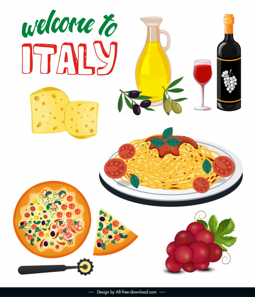 italy advertising banner food elements sketch
