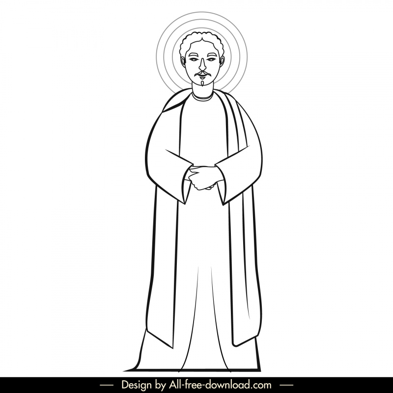 james bro christian apostle icon black white vintage cartoon character outline