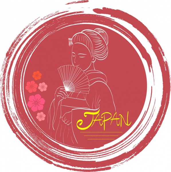 japan advertising traditional woman sketch red grunge decor