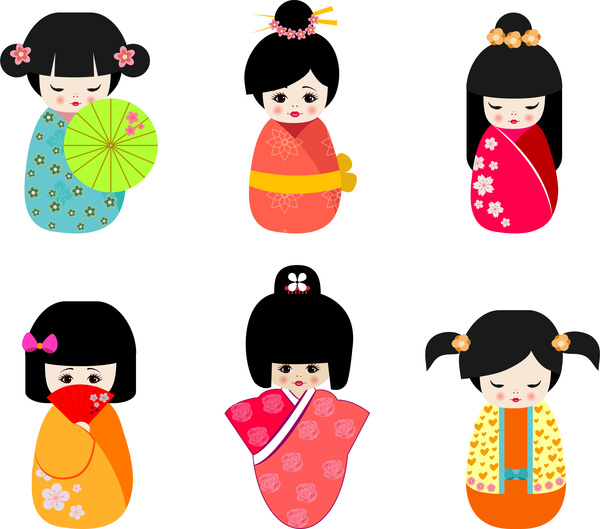 Japan cultural doll set Vectors graphic art designs in editable .ai