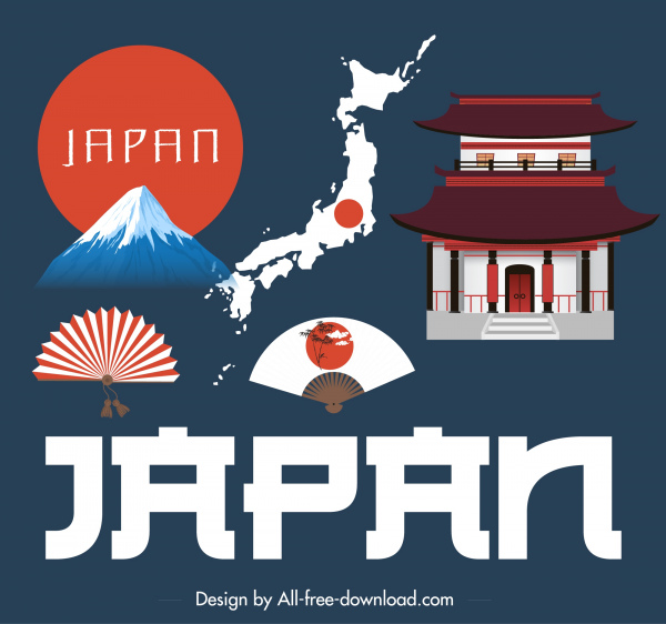 japan design elements elegant classic symbols sketch