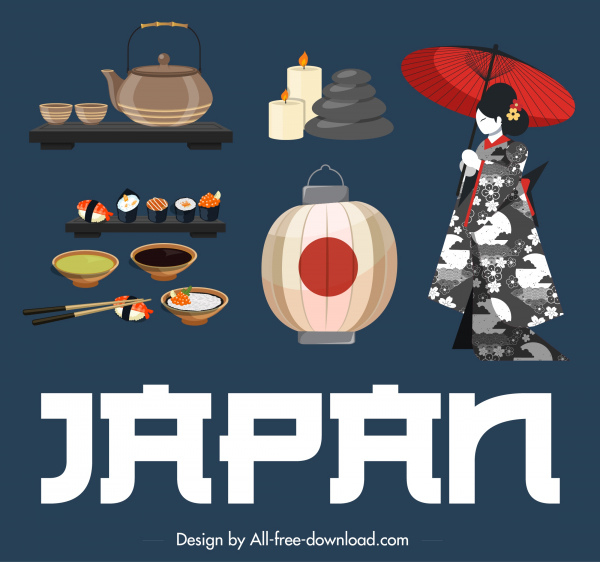 japan design elements kimono lantern food drink sketch