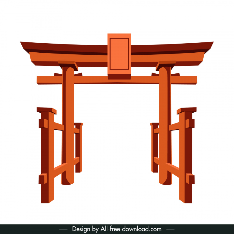 japan temple architecture design elements wooden gate sketch symmetric 3d