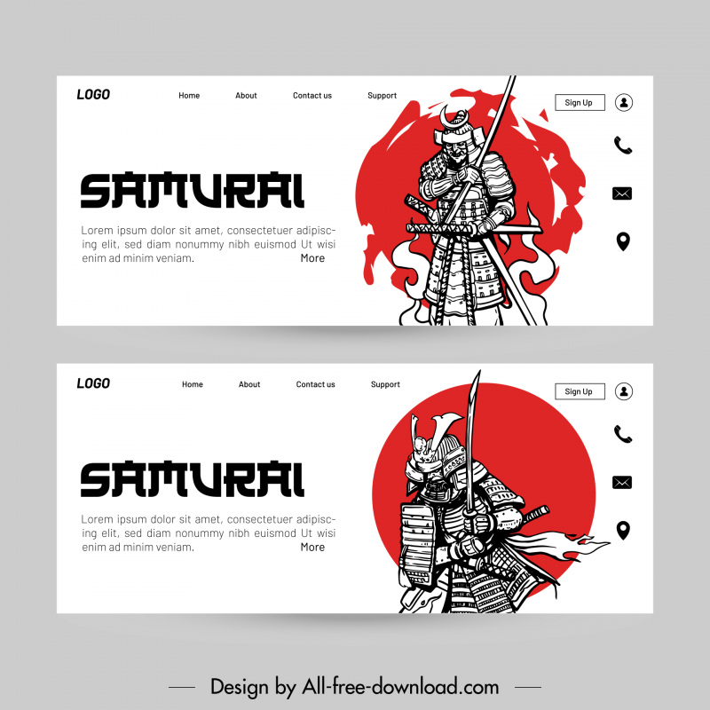 japan website template handdrawn samurai fire sun sketch handdrawn design 