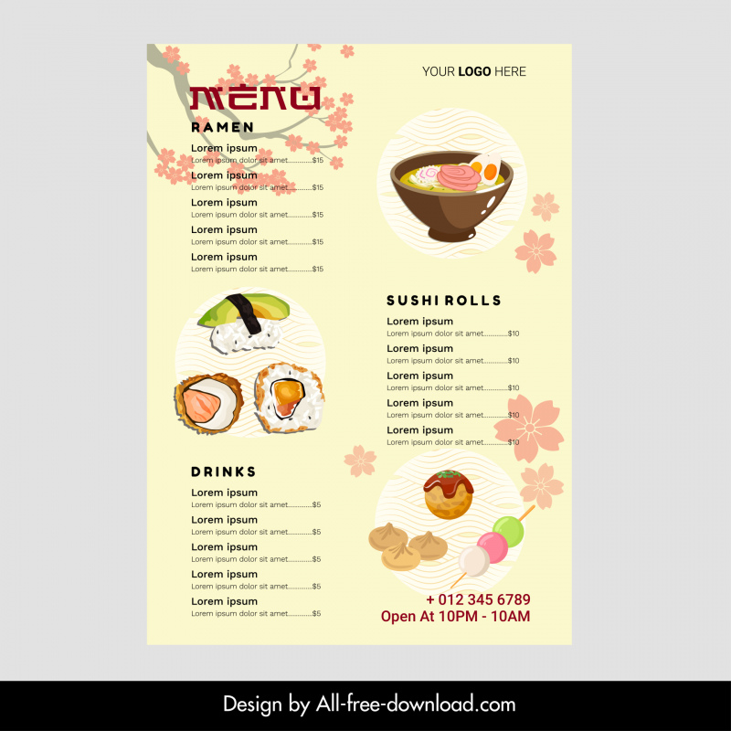 japanese cuisine  menu template elegant bright food elements