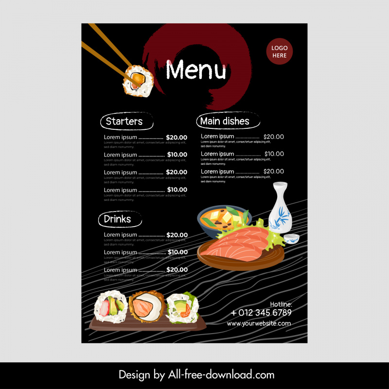 japanese food restaurant menu template elegant dark
