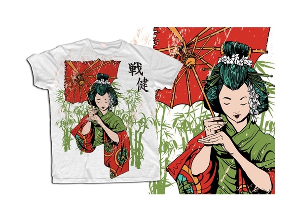 
								Japanese Geisha Vector T-Shirt Template							