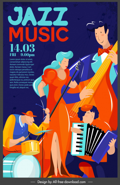 jazz advertising poster music band sketch colored classic