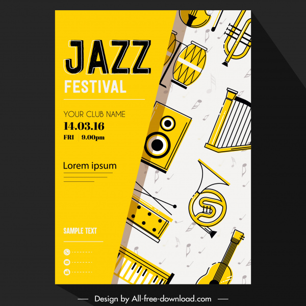 jazz festival banner instruments icons decor classical flat