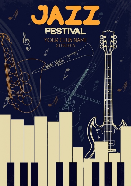 jazz festival banner musical instruments icons decor