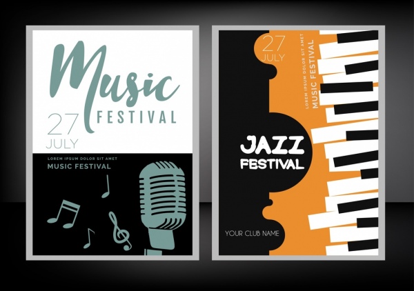 jazz festival posters notes microphone keyboard icons decor