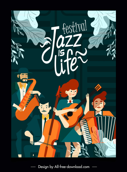 jazz festive banner orchestra sketch cartoon characters