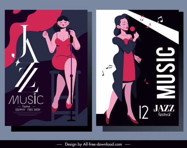 jazz music banners lady singer sketch classic design