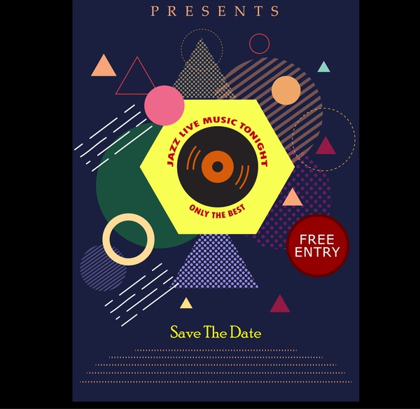 jazz music party flyer geometric dark design
