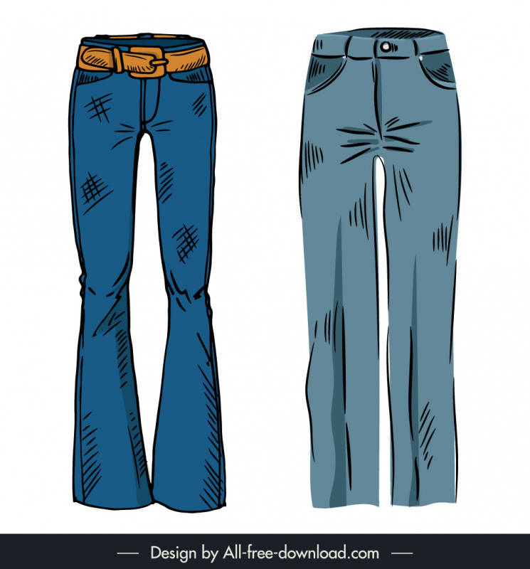 jeans for women french style templates flat classic handdrawn sketch