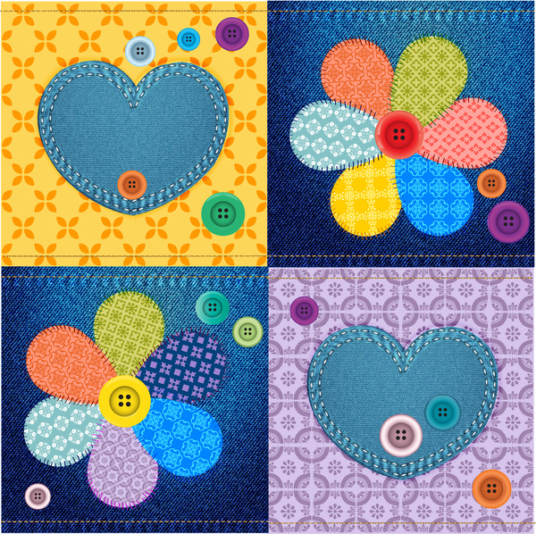 jeans material decoration with flower heart and buttons