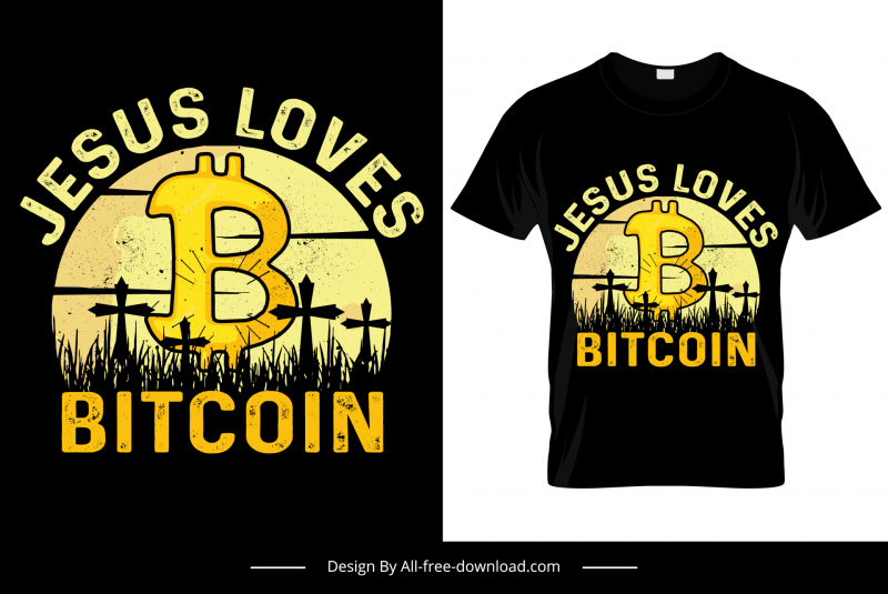 jesus loves bitcoin tshirt template retro dark silhouette tomb grasss decor