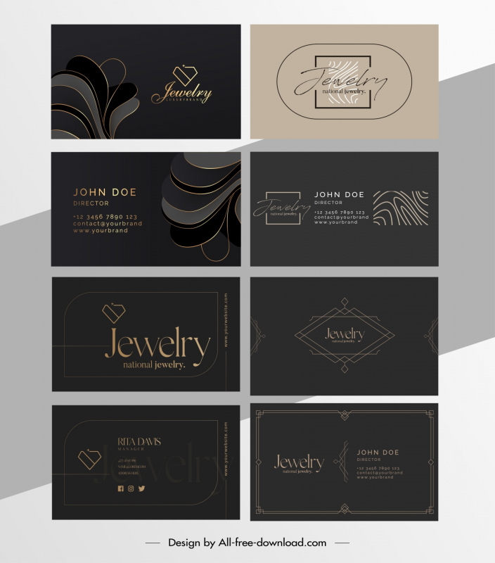 jewelry business card templates collection elegant dark 
