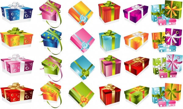 gift box icons colorful decor 3d modern sketch