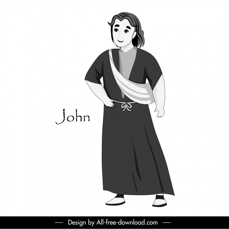 john apostle christian icon  black white retro cartoon character sketch
