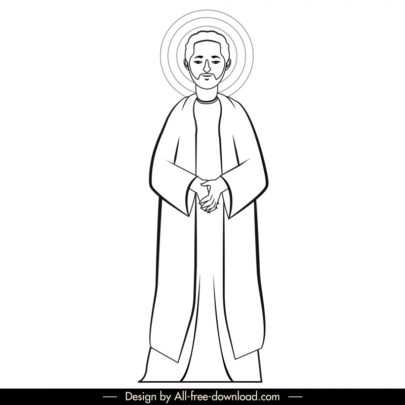 john christian apostle icon black white vintage cartoon character outline