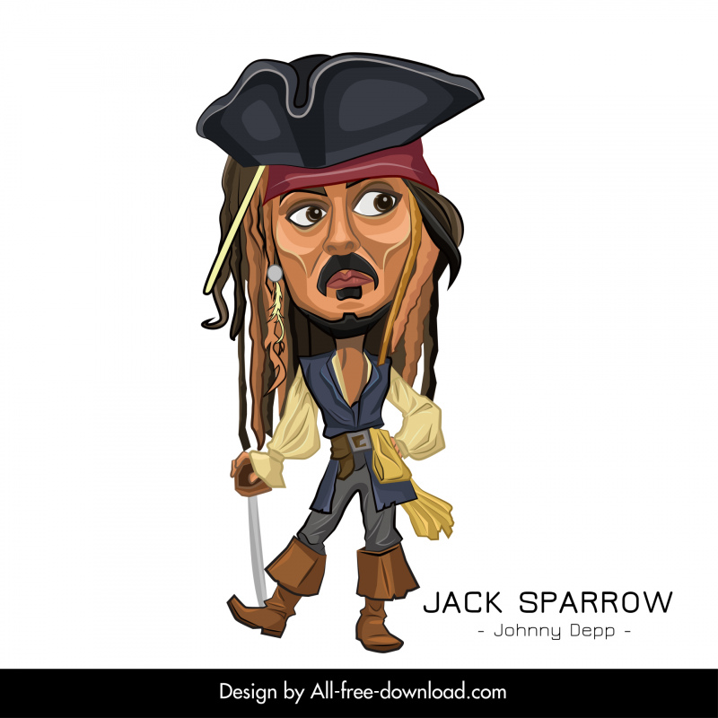 johnny depp portrait icon funny cartoon pirate character sketch