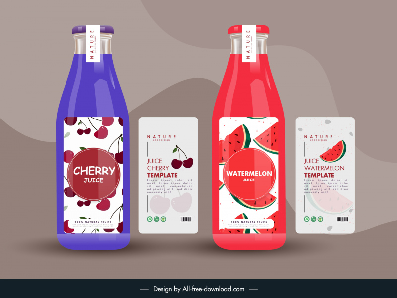juice bottle packaging templates  watermelon cherry fruit decor