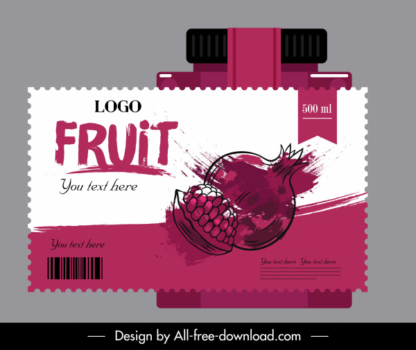 juice label template pomegranate sketch dynamic grunge handdrawn