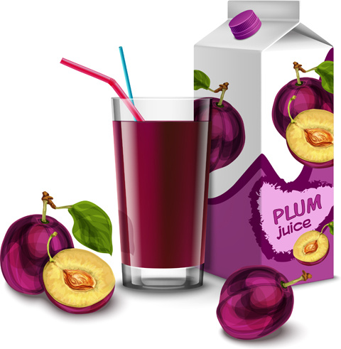 juice with package and fruit vector set