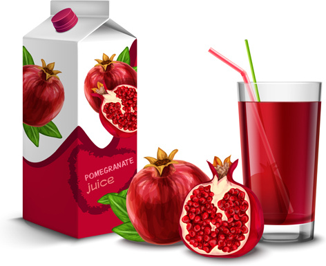 juice with package and fruit vector set
