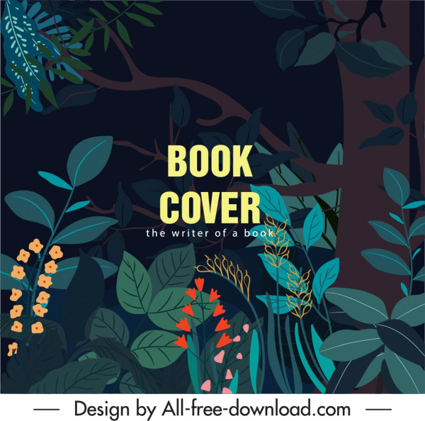 jungle book cover template dark design plants sketch