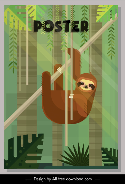jungle poster sloth animal sketch flat colorful decor