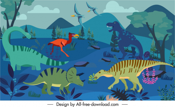 jurassic background wild dinosaurs species sketch cartoon design