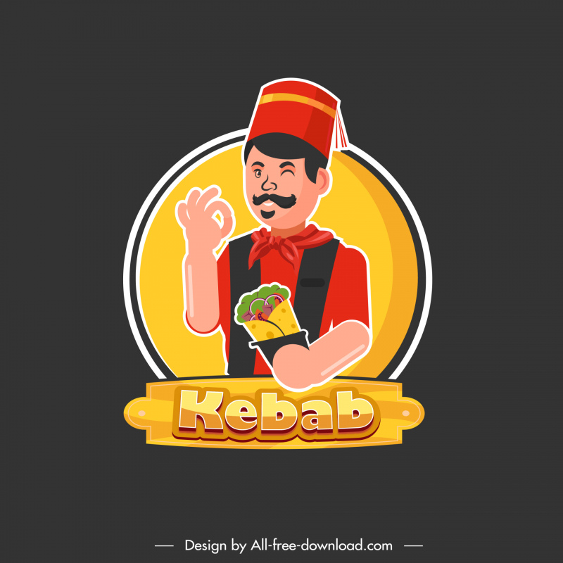 kabab chef logo man food circle decorated