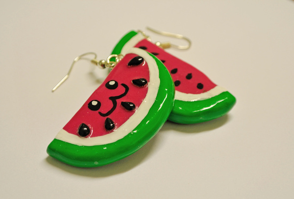 kawaii watermelon earrings in pink amp light green