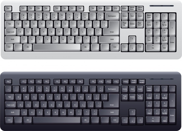 computing keyboard icons dark bright realistic sketch