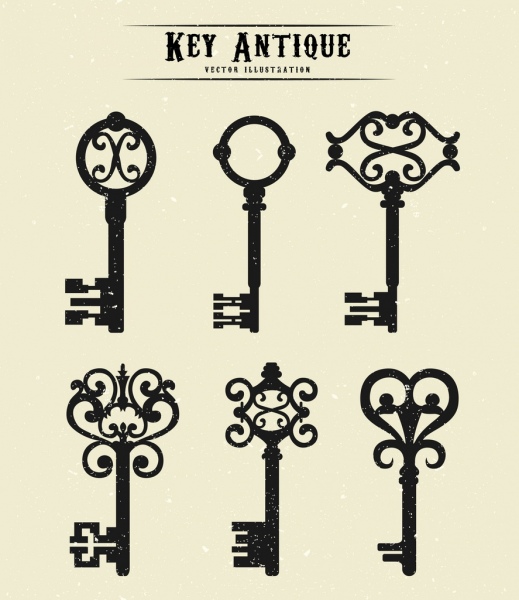 keys icons collection flat retro design 