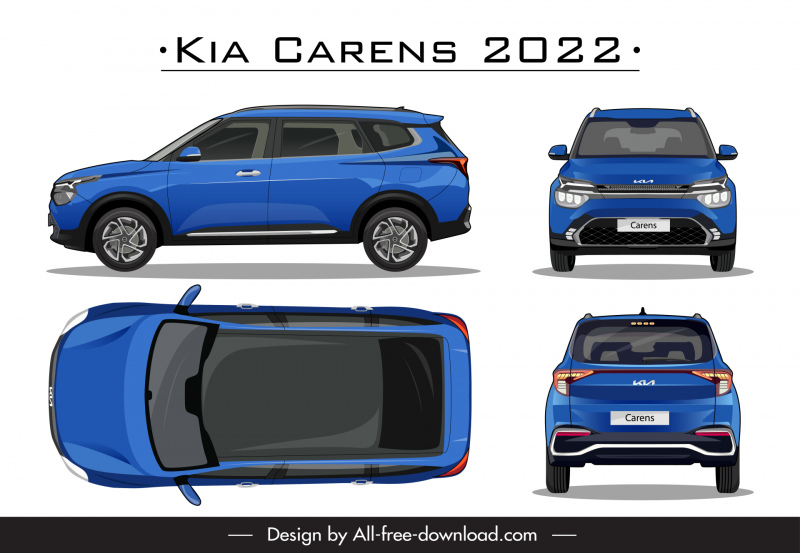 kia carens 2022 car advertising poster modern front view side view top view back view sketch