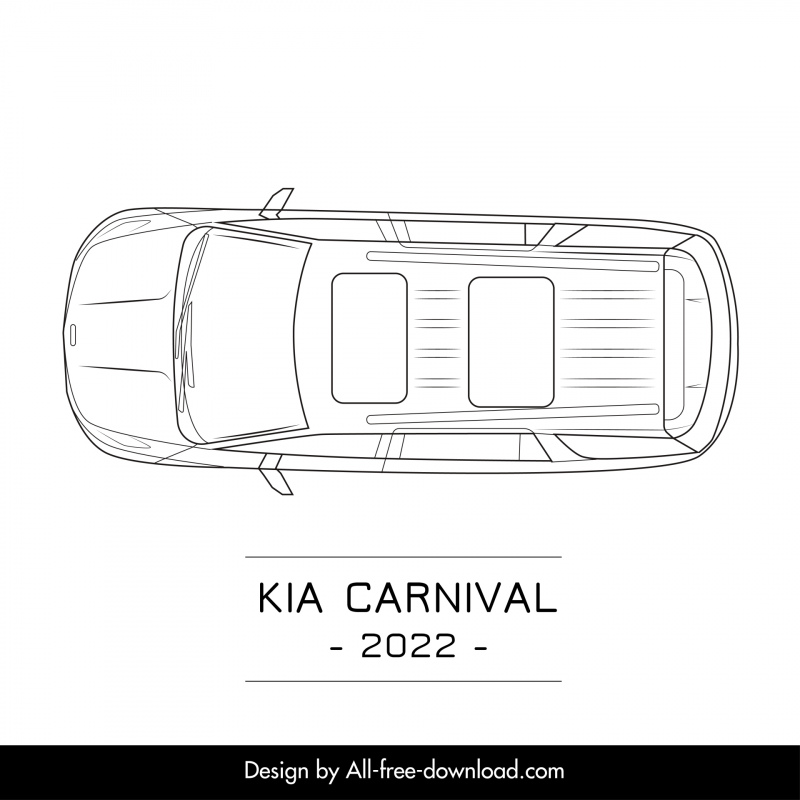 kia carnival 2022 car model template black white handdrawn top view sketch