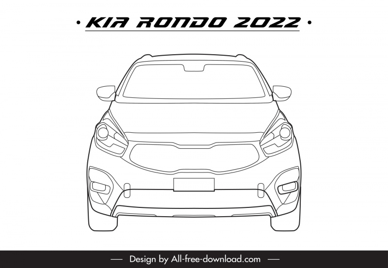 kia rondo 2022 car model icon flat black white handdrawn symmetric front view outline