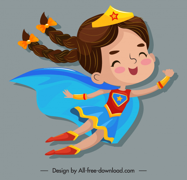 kid superwoman icon flying gesture cute cartoon design