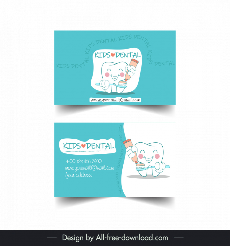 kids dental business card template cute stylized tooth sketch