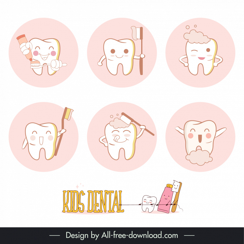 kids dental design elements funny stylized teeth 