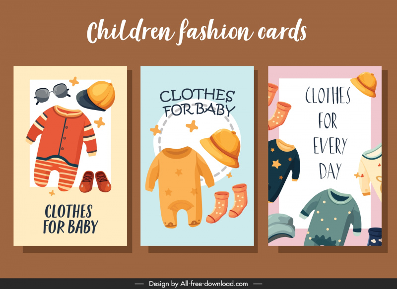  kids fashion cards templates flat cute